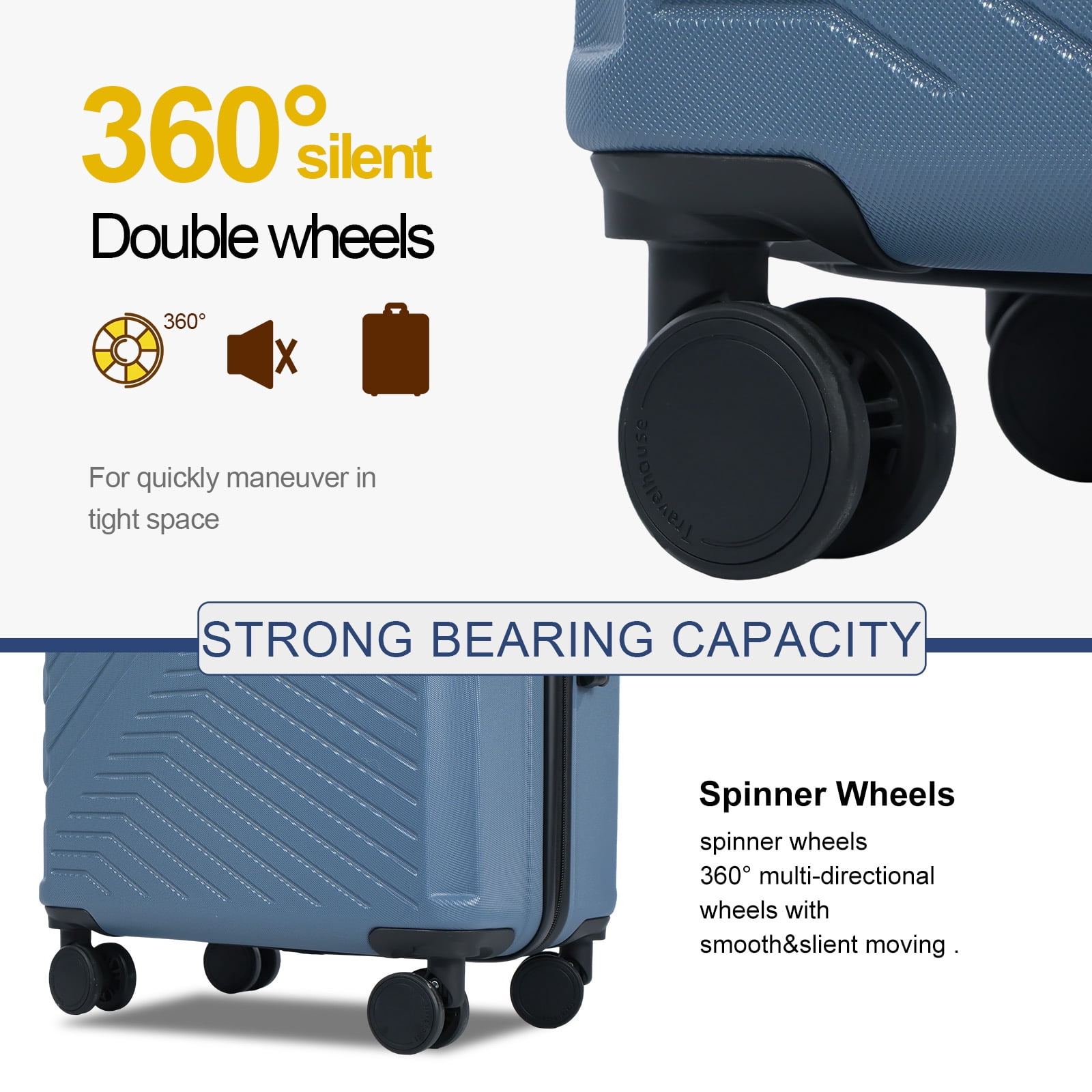 Travelhouse 3 Piece Hardshell Luggage Set Hardside Lightweight Suitcase with TSA Lock Spinner Wheels 20in24in28in.(Blue)