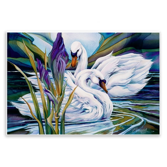 Stupell Industries Swans with Abstract Pond Ripples Animals Painting Unframed Art Print Wall Art, 15 x 10