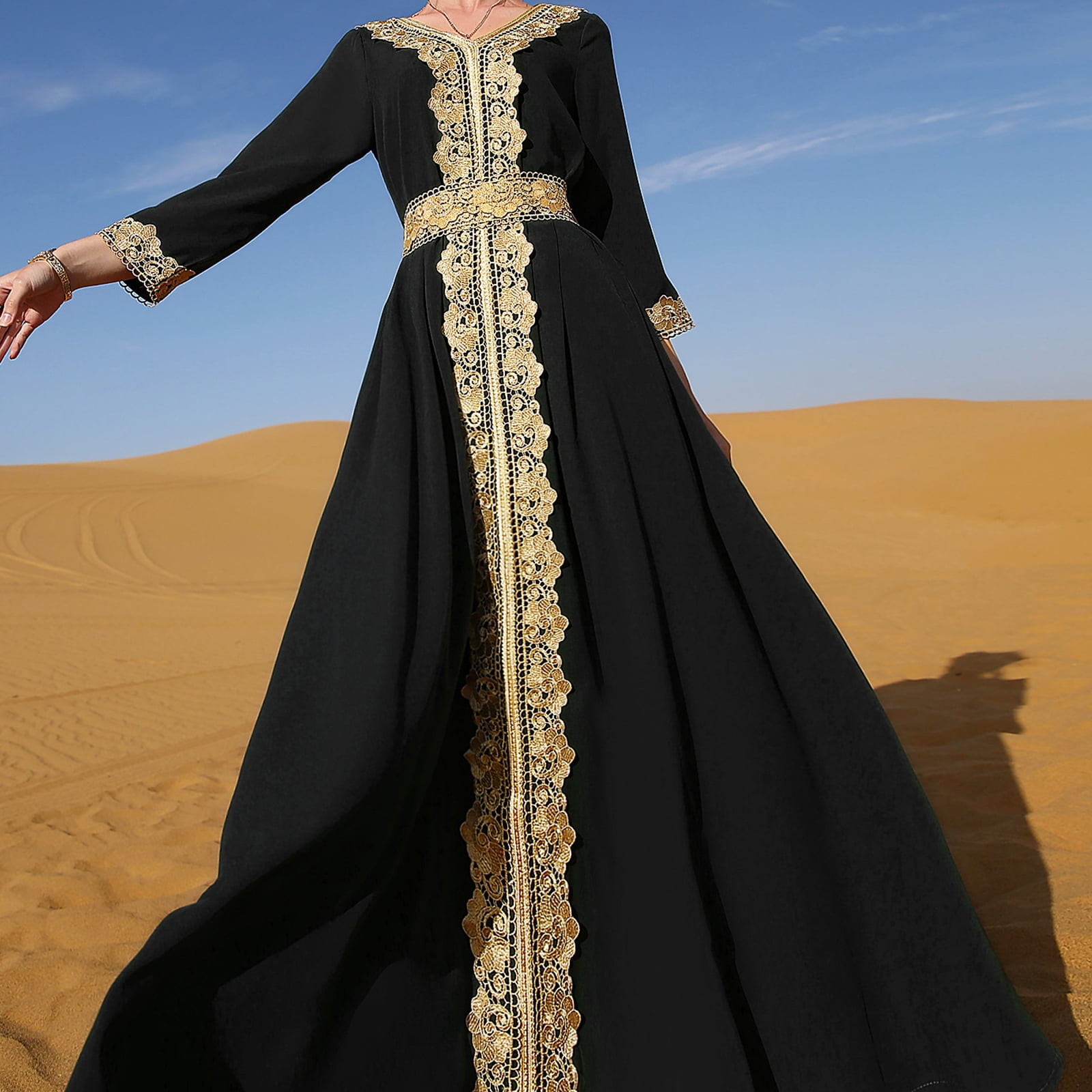 FYMNSI Womens Embroidery Lace Abaya Evening Dress Jamaica | Ubuy