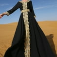 thumbnail image 5 of FYMNSI Womens Embroidery Lace Abaya Evening Dress Long Sleeve V-neck Eid Dress Moroccan Kaftan Muslim Maxi Dress L Black, 5 of 7