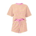 thumbnail image 5 of KIHOUT Women's Striped 2 Piece Outfit Short Sleeve Crew Neck Top and Drawstring Waist Shorts Set Casual Summer Tracksuit Loose Fit Stretchy Pajama Sets for Women Daily Wear Vacation, 5 of 6