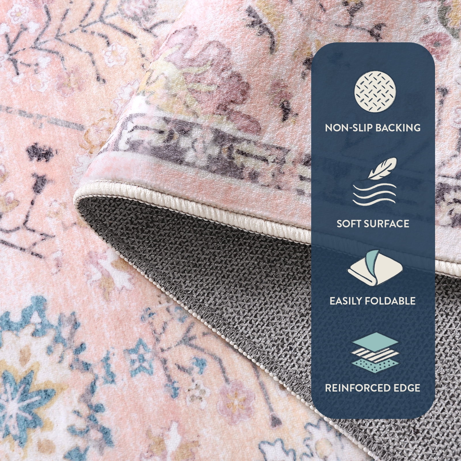 Wonnitar 5'x7' Pink Boho Area Rug,5x7ft Rugs for Bedroom Girls Nursery Area Rugs Soft Floral Playroom Rug, Machine Washable Pastel Rug Non Slip Floor Carpet for Large Living Room Bedroom Carpet