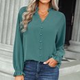 thumbnail image 4 of hgsbede Button Down Shirts for Women V-Neck Long Sleeve Solid Color T-Shirt Blouse, 4 of 9