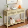 thumbnail image 2 of Ktaxon Modern Console Table, 40" Rattan Entryway Table with Storage Shelf & 2 Drawers for Living Room Hallway Foyer Bedroom Office, Natural, 2 of 7