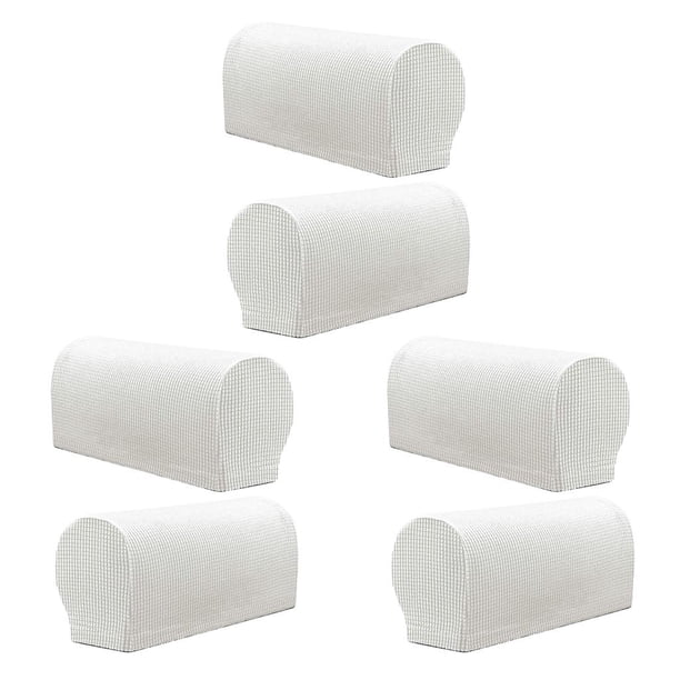 6 fundas elásticas de spandex para reposabrazos de sofá y sillón, antideslizantes, color blanco.