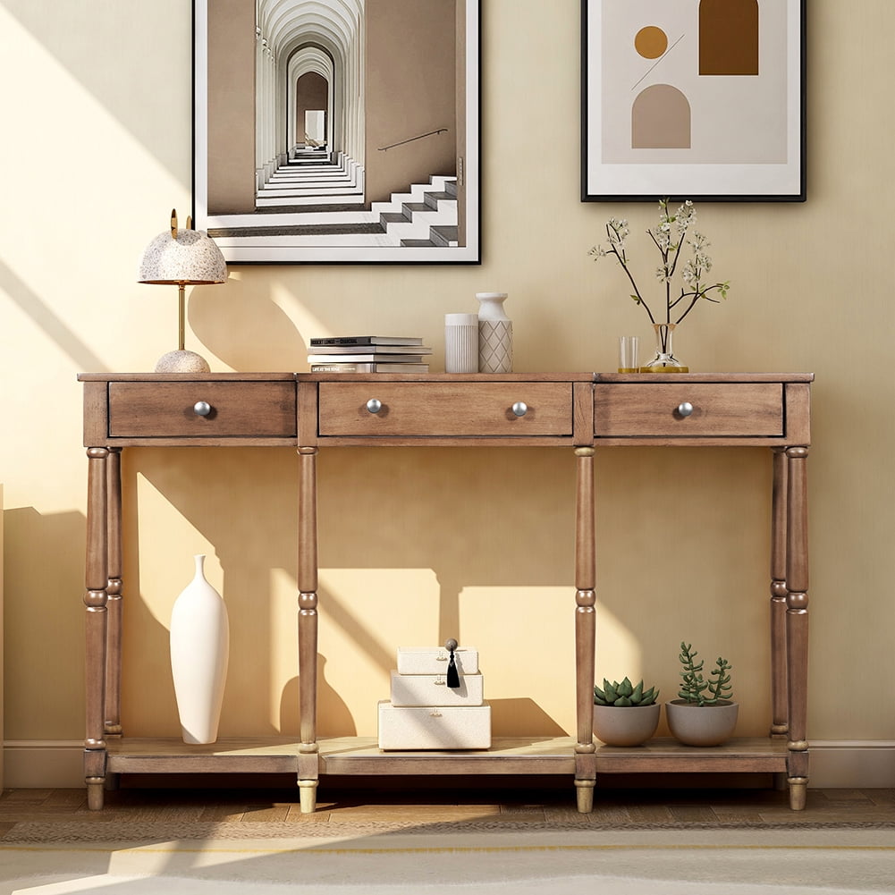 Lowestbest Modern Console Table, Solid Wood Entryway Hall Table with Storage Shelf and Drawer (Brown) Lowestbest Modern Console Table, Solid Wood Entryway Hall Table with Storage Shelf and Drawer (Brown)