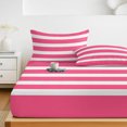 thumbnail image 6 of Twin Sze Fitted Sheet Set - Pink Striped 2 Piece Bedding Sets 16" Deep Pocket Fitted Sheet with 1 Pillowcase, Modern Simple Monochrome Geometric White Brushed Microfiber Hotel Luxury Bed Sheets, 6 of 9