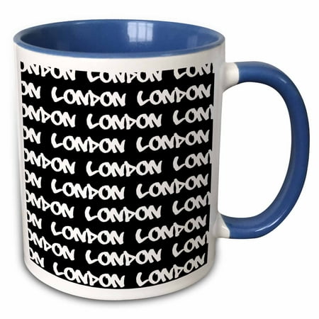 Cool Graffity 3dRose London text design - white words on black - UK British souvenir - cool urban graffiti font pattern - Two Tone Blue Mug, 11-ounce ()
