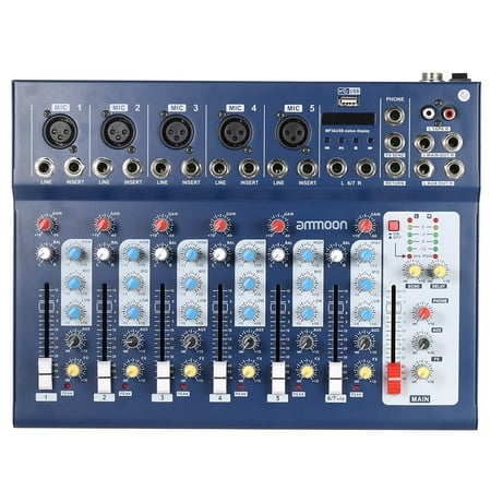 ammoon F7-USB 7-Channel Digital Mic Line Audio Sound Mixer Mixing Console with USB Input 48V Phantom Power 3 Bands Equalizer for Recording DJ Stage Karaoke Music