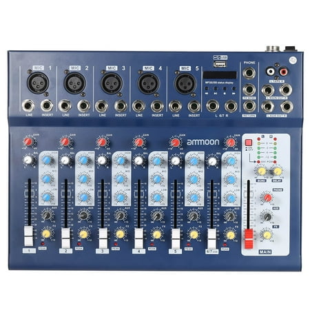 ammoon F7-USB 7-Channel Digital Mic Line Audio Sound Mixer Mixing Console with USB Input 48V Phantom Power 3 Bands Equalizer for Recording DJ Stage Karaoke Music Appreciation