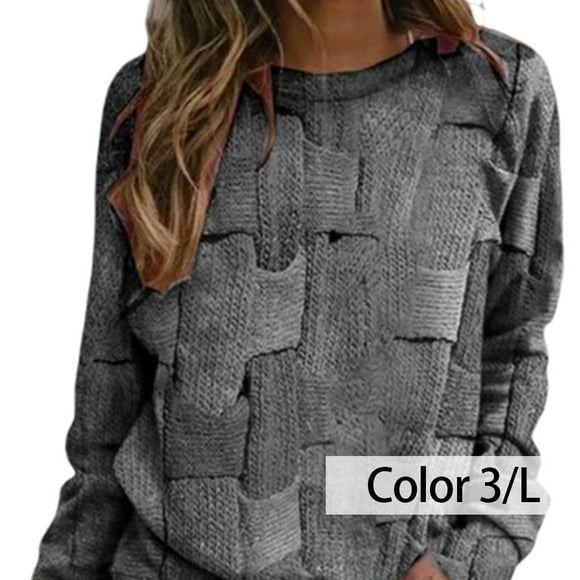 Langgg Woman Sweater Round Neck Long Sleeve Fashion Loose Printing Tops Autumn Winter Warm Thermal Pullover for Female Ladies Type 1 Type 3