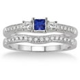 thumbnail image 2 of Classic Art deco 6mm Princess Cut 2.25 Carat Blue Sapphire And Moissanite Diamond Three Stone Bridal Set on 10k White Gold, 2 of 3