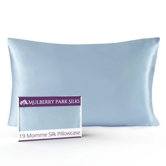 Mulberry Park 19 Momme 100% Silk Pillowcase for Hair and Skin - Standard 20" x 26", Envelope Closure, Blue