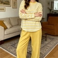 thumbnail image 5 of sdhkgrrt Women's 2 Piece Pajama Set Striped Long Sleeve Round Neck Pullover Tops Wide Leg Pants Casual Outfit Soft Comfy Stretchy Lounge Tracksuit, Yellow 2XL, 5 of 6