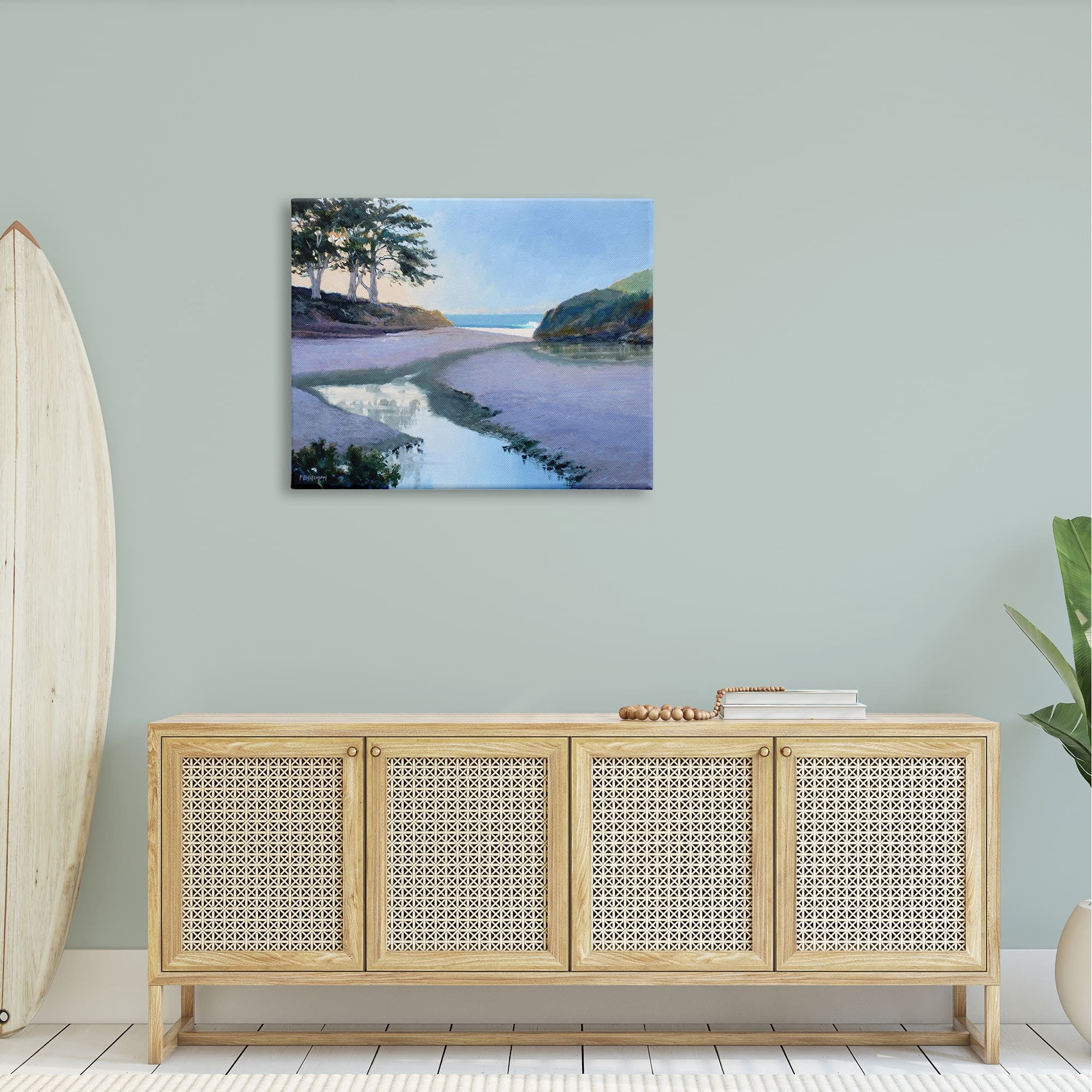 Stupell Seaside Riverbank Beach Shore Landscape Painting Gallery Wrapped Canvas Print Wall Art