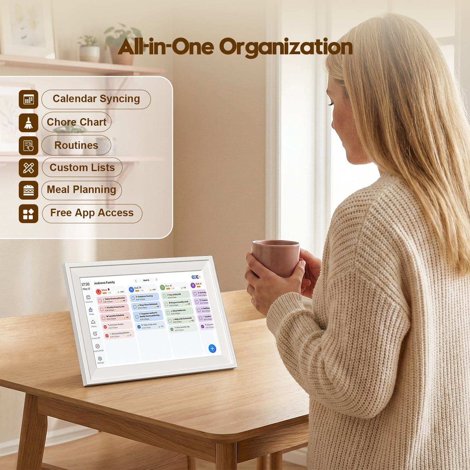 SPACWIS 10.1" Digital Calendar with IPS Touch Screen - Smart Electronic Calendar & Planner with Free App Control, Sync & Custom Alerts, Ideal Home Office Management Tool