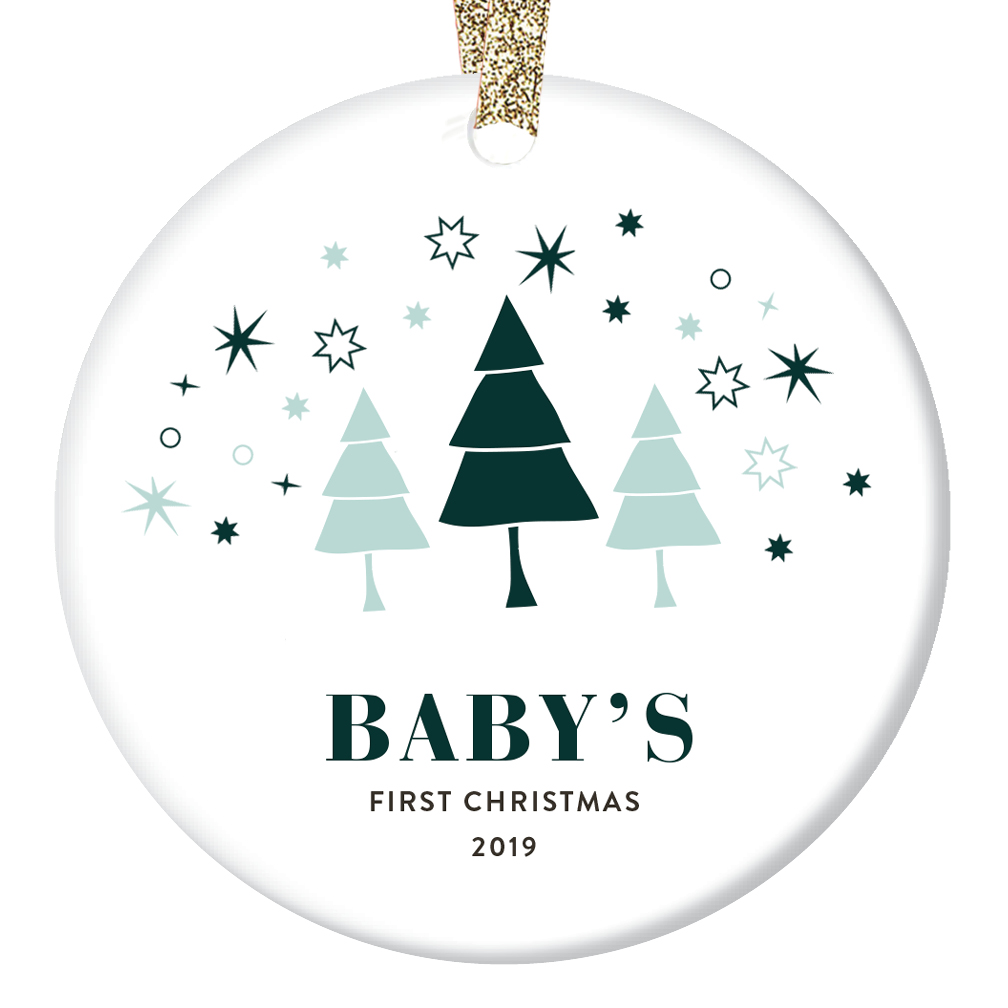Baby's First Christmas Ornament 2019 Congratulations Baby Shower Gift Ideas Newborn Boy Girl 1st Holiday Present New Mommy & Daddy Family Keepsake Cute Whimsical 3" Flat Circle Ceramic OR0843 - image 1 of 2