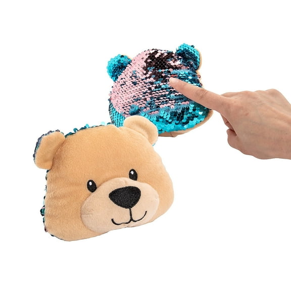 Fun Express Reversible Sequin Stuffed Teddy Bears - Sparkling Color-Changing Plush Toys for Birthdays Parties Favors & Special Occasions - Perfect for Fun Celebrations Gifts & Decorations - 12 Pieces