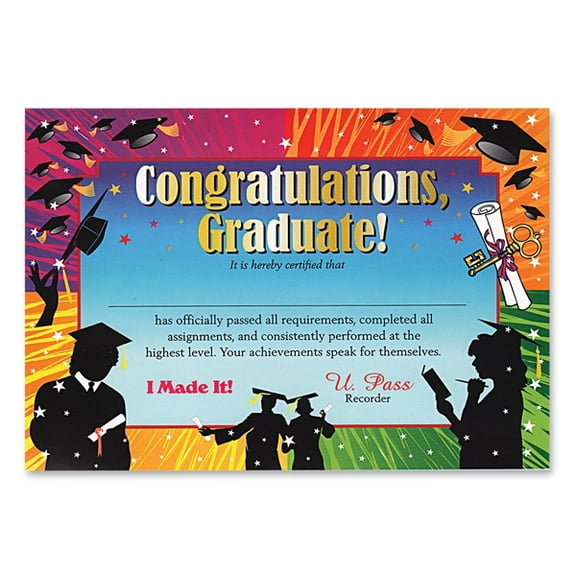 Beistle Pack of 6 Colorful "Congratulations Graduate" Certificates 5" x 7"