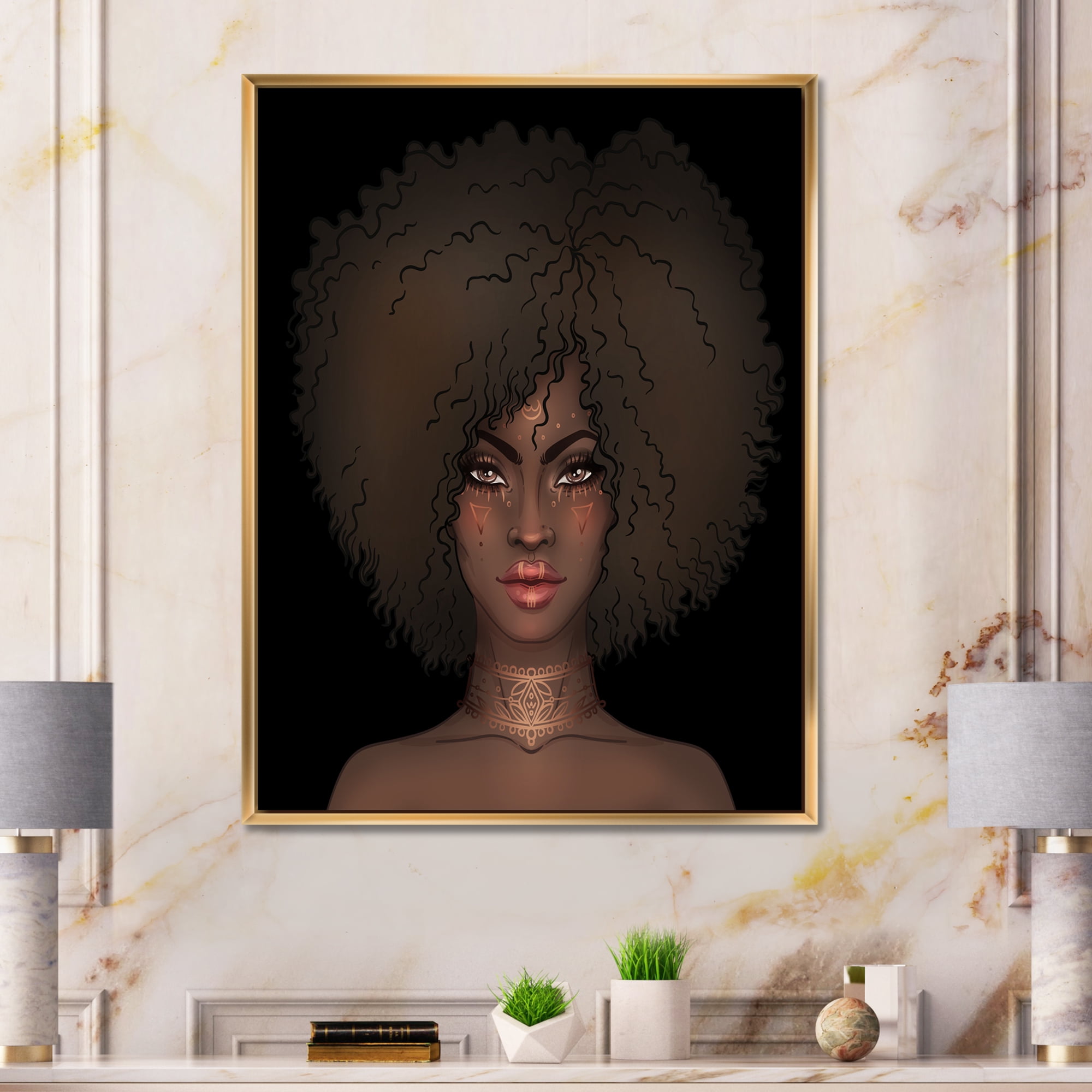Designart 'Portrait of Afro American Woman III' Modern Framed Canvas Wall Art Print