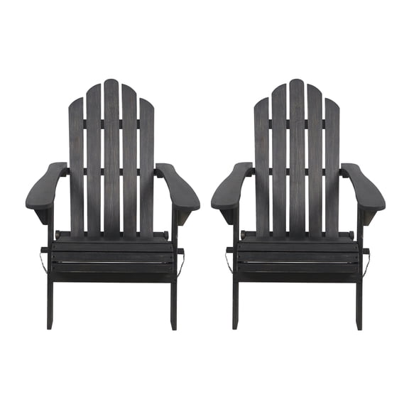 Cara Outdoor Acacia Wood Foldable Adirondack Chairs, Set of 2, Dark Gray