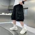 thumbnail image 2 of Big Kids Breathable Baggy Cargo Capri Shorts, Printed Fabric Snap Pocket Summer Light‑Weight Casual Shorts for Boys, 2 of 5