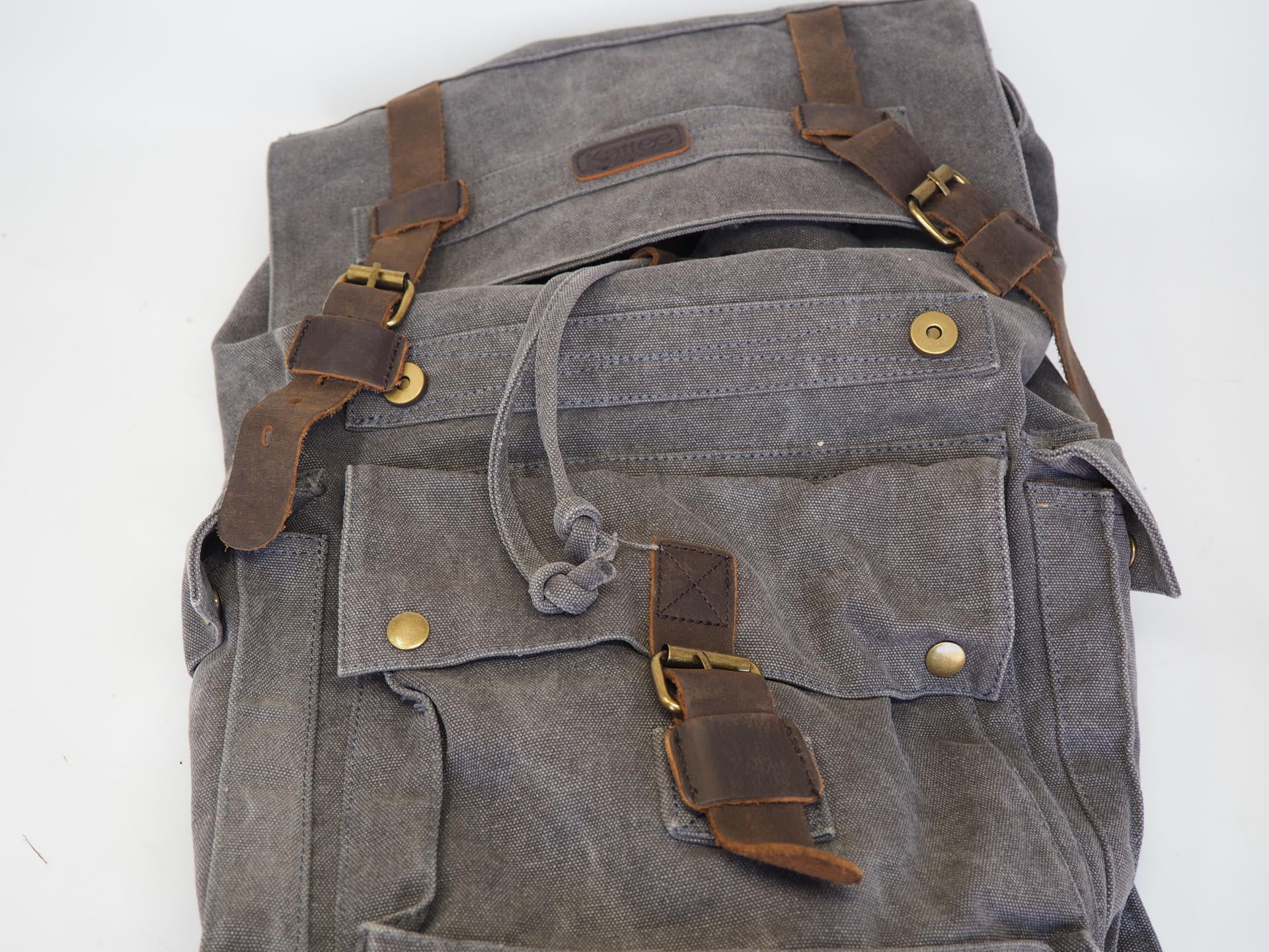 Kattee Men's Leather Canvas Backpack Large School Bag Travel 