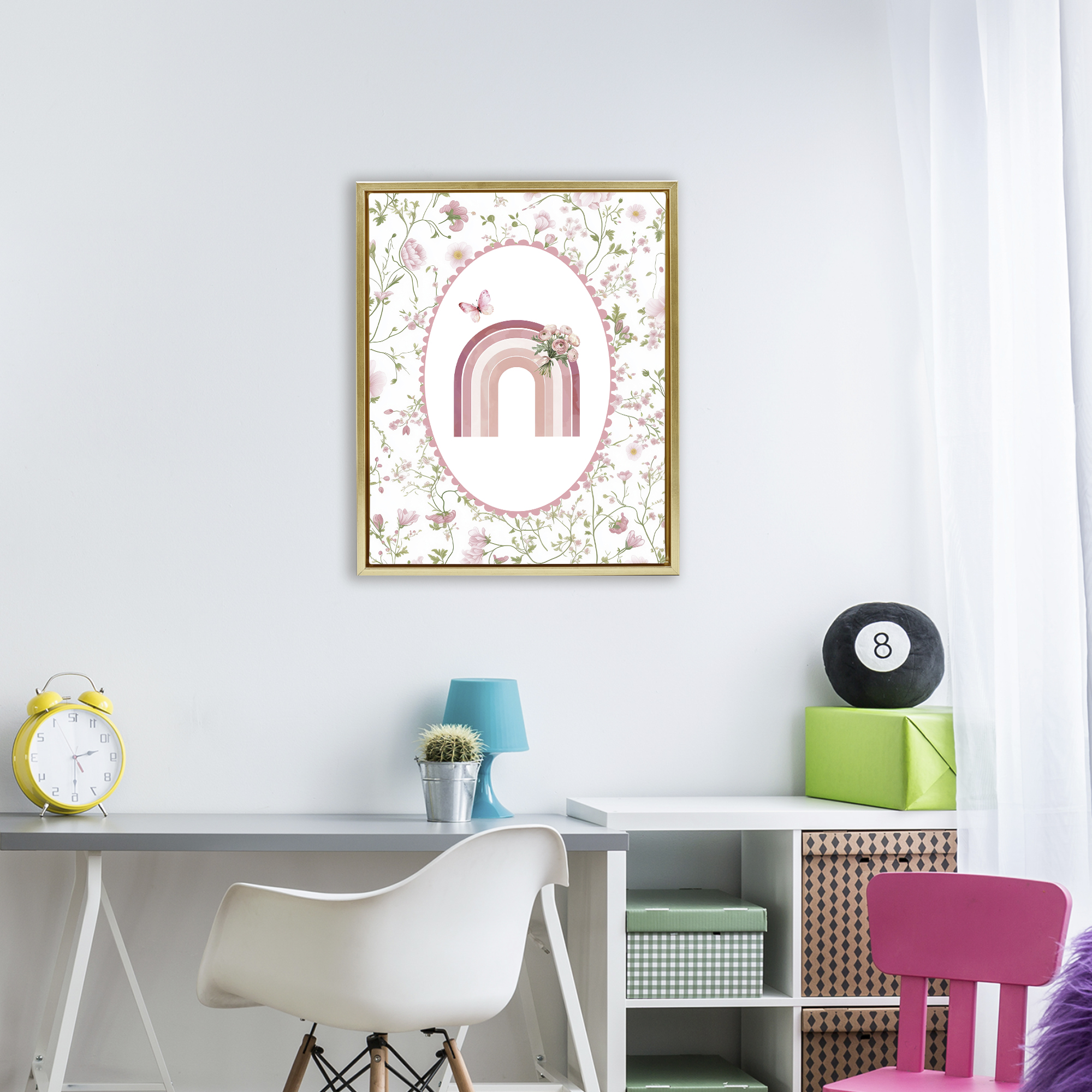 Delicate Florals & Rainbow Gold Framed Floater Canvas Wall Art, design by Christine Simpson Art
