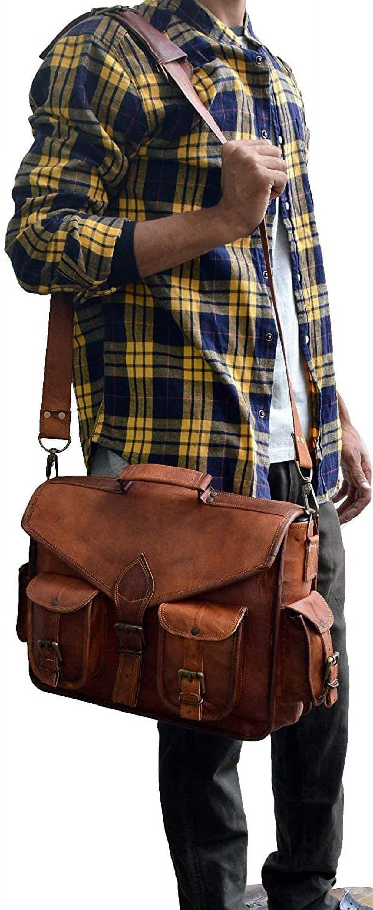 15" leather messenger bag laptop case office briefcase gift for men computer distressed shoulder bag