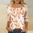 thumbnail image 5 of Women's 3/4 Sleeve Tops Floral Printed Square Neck Tee Shirt Plus Size Casual Trendy Tunic Tshirts S-5X (3XL, Orange), 5 of 7