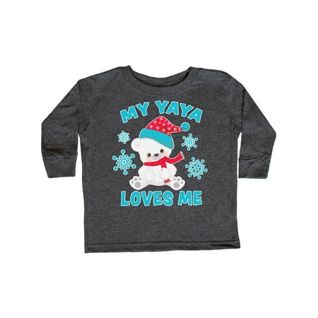 

Inktastic Polar Bear My Yaya Loves Me in Santa Hat with Snowflakes Gift Toddler Boy or Toddler Girl Long Sleeve T-Shirt