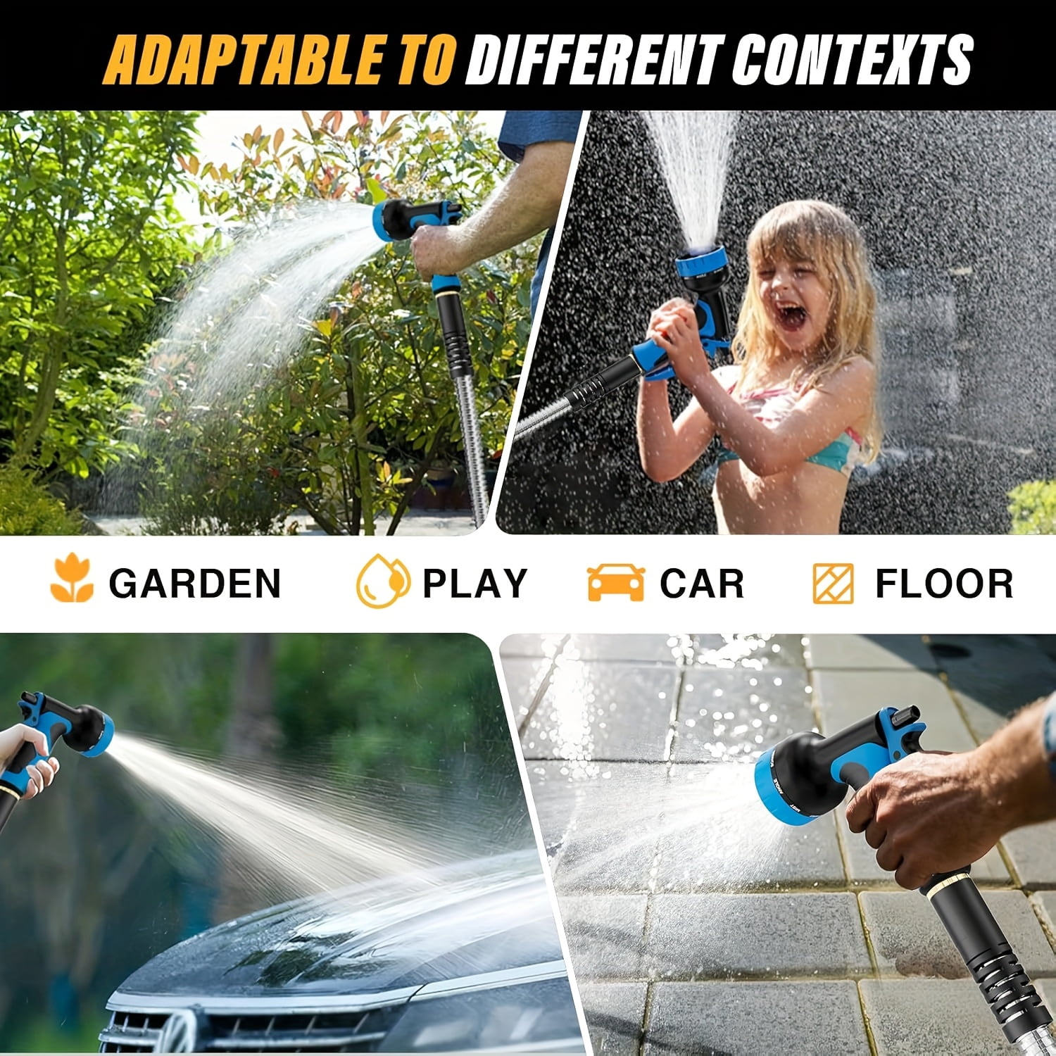 304 Stainless Steel Garden Hose 50ft, Heavy Duty Metal Water Hose - Flexible, No Kink & Tangle Free, Puncture Proof with 10 Function Nozzle for RV, Yard, Outdoor, Lawn Care
