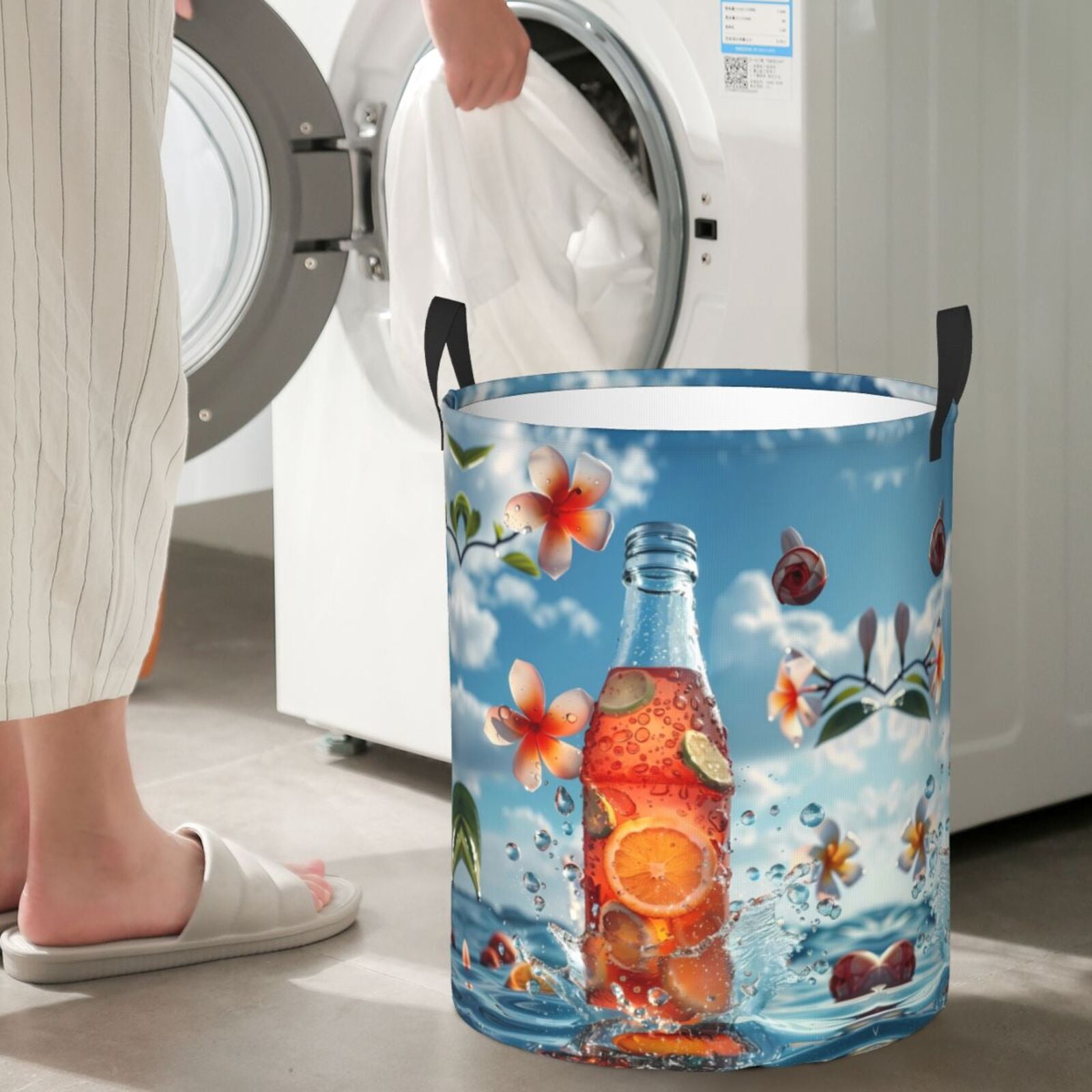 Large Laundry Basket with Handles - Refreshing Citrus Splash Kids Baby Dirty Clothes Laundry Hamper for Bedroom Aesthetic