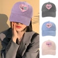thumbnail image 2 of Women Extended Brim Summer Baseball Hat Embroidery Heart Cat Pattern Adjustable Soft Top Sunscreen Tennis Hat, 2 of 10