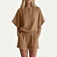 thumbnail image 2 of Bovxnpu Women's 2 Piece Outfits V Neck Short Sleeve Loose Summer Top Shorts Set, 2 of 7