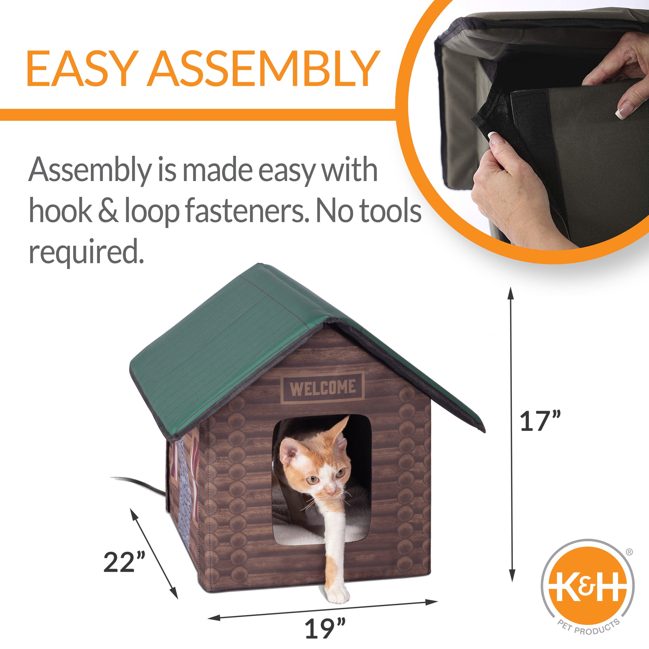 K&H Pet Products Outdoor Heated Kitty House Cat Shelter Log Cabin 19 X 22 X 17 Inches