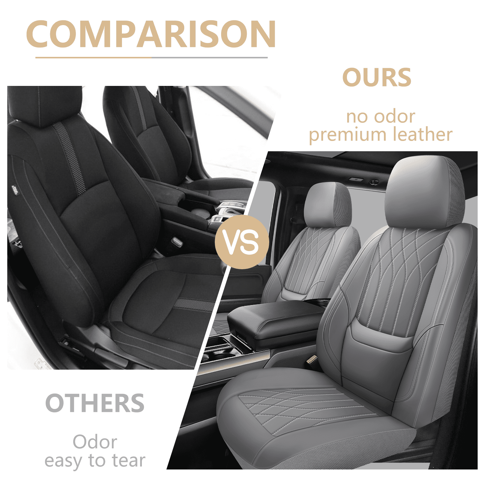 NS YOLO Premium Leather Car Seat Covers Front | Universal Car Seat Covers for Cars, Trucks & SUVs | Waterproof Front Seat Protectors, gray