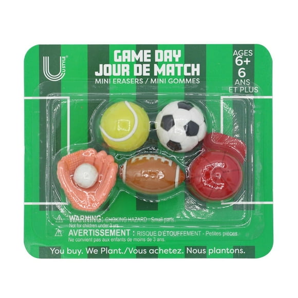 U Style Mini Erasers, 5 Pack, Game Day