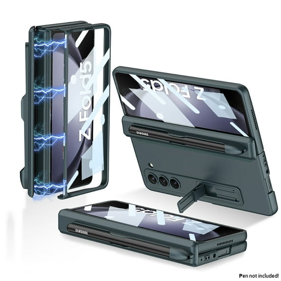 Nalacover for Samsung Galaxy Z Fold5 Kickstand Case with Built-in Screen Protective Film, Rugged PC Side Pen Slot Magnetic Hinge Protection Shockproof Phone Cover for Samsung Galaxy Z Fold5,Dark Green