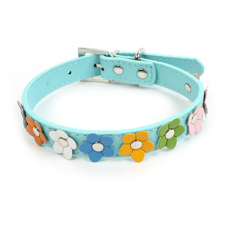 Single Prong Buckle Flower Accent Pet Dog Neck Collar Belt Blue Size (Best Prong Collar Brand)