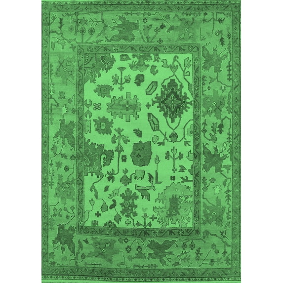 Ahgly Company Machine Washable Indoor Rectangle Oriental Emerald Green Industrial Area Rugs, 5' x 8'