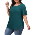 thumbnail image 4 of WellSize Plus Size Tops for Women Eyelet Crew Neck Tunic Blouses Casual Summer Ruffled Short Sleeve Shirts, 4 of 8