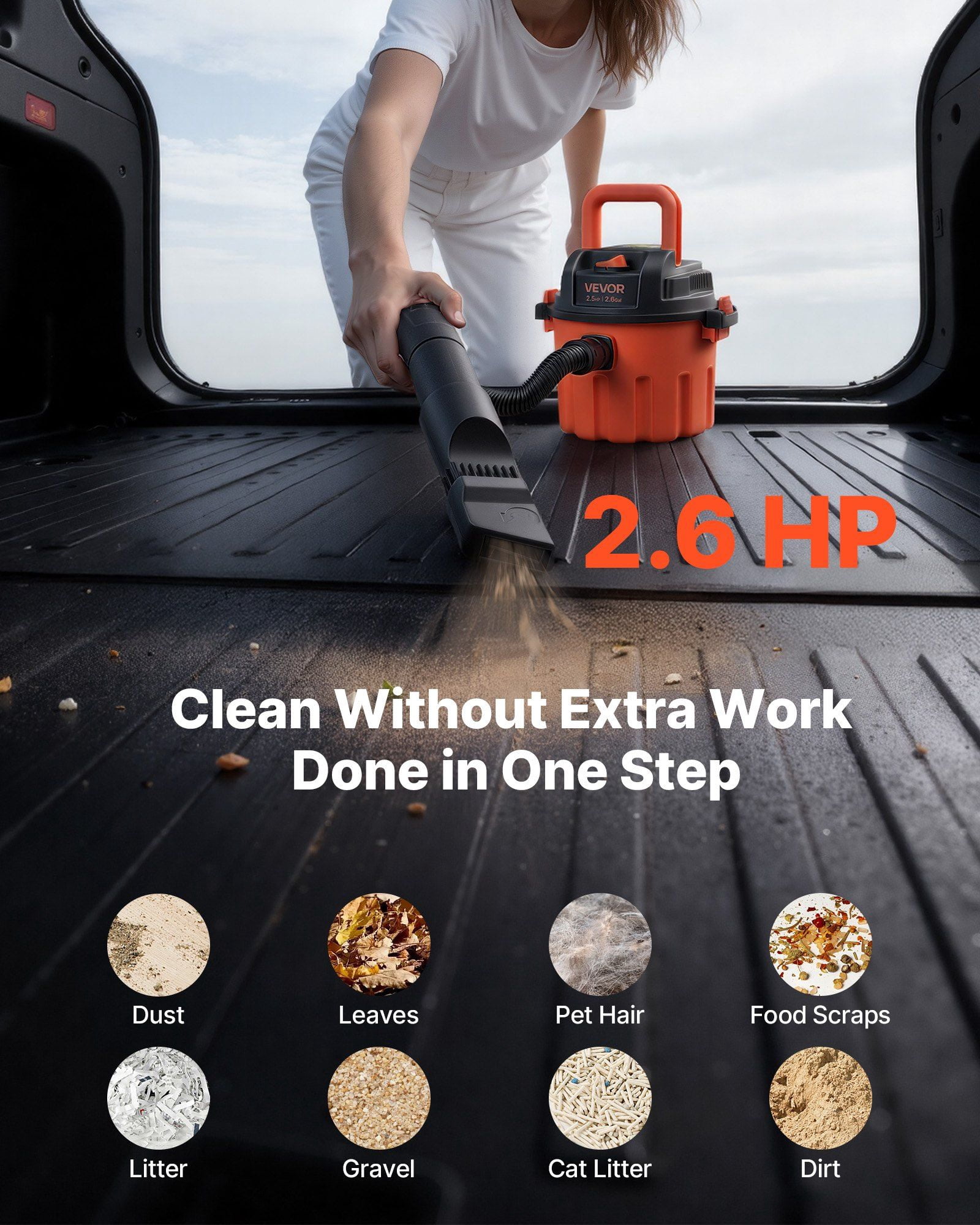 CAFORKP Shop Vac 2.6 Gallon Wet/Dry Vacuum, 2.5 Peak HP/800W