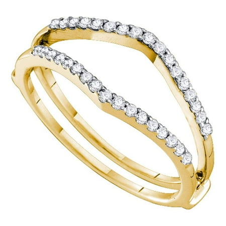 Diamond Ring Wrap Guard Insert - 14kt Yellow Gold Womens Round Diamond Ring Guard Wrap Enhancer Wedding Band 1/4 Cttw