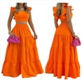 thumbnail image 3 of Conjunto de 2 Piezas para Mujer: Top Corto con Tirantes Finos y Falda Larga con Volantes y Cintura Fruncida Naranja S, 3 of 6