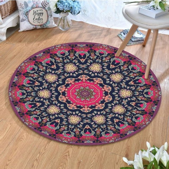 Round Rugs Vintage Round Rugs Machine Washable Round Rugs Floor Carpet Non-Slip Low Pile Round Rugs for Living Room Bedroom Dining Room Indoor(B,160 * 160CM)