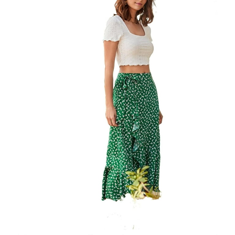 Boho Ditsy Floral Print Wrap Skirt Multicolor Womens Skirts Women s