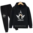 thumbnail image 2 of Conjunto de sudadera y pantalones con capucha para niños, 2 piezas, ropa de abrigo de Anime Goku, regalo para niños, 2 of 5