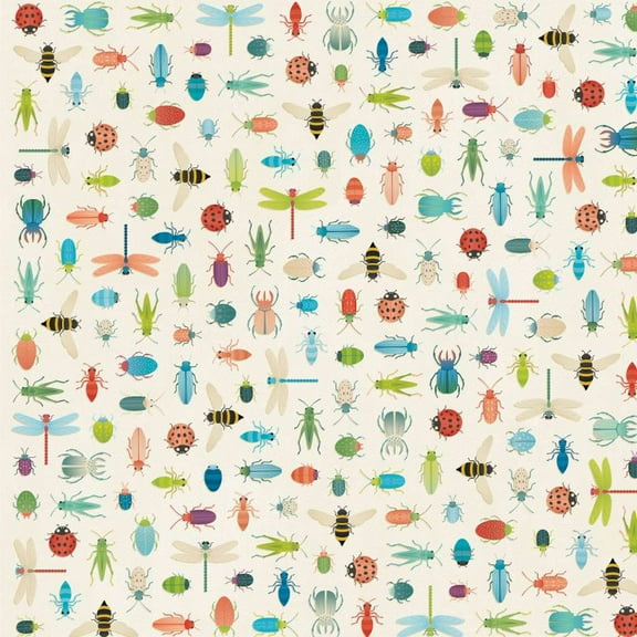 American Crafts Pink Paislee 12" x 12" Bugs Patterned Paper - Wild Child Collection, Double-Sided Printed Sheet