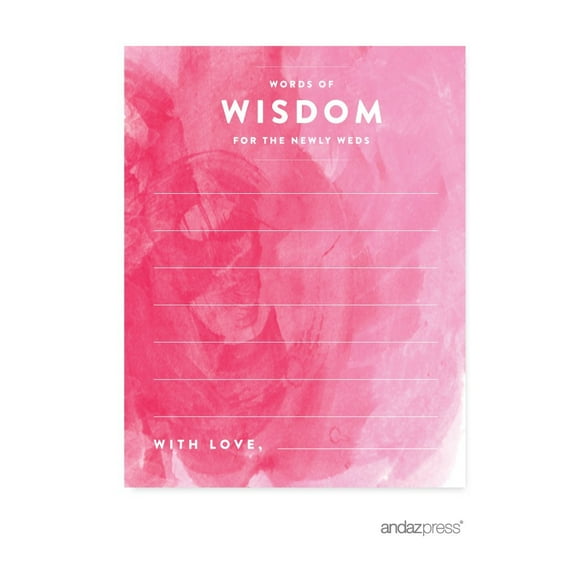 Words of Wisdom - Newlyweds  Pink Watercolor Wedding Cards Guest Book Alternative, 20-Pack